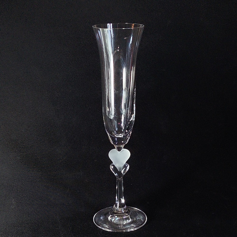 GORHAM AMORE HEART CHAMPAGNE TOASTING FLUTE, Frosted Lead Crystal, 10″, Germany