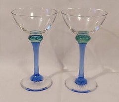 Pair Of Glass Barware Cordials Blue Green