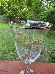 Wallace Crystal Water Goblets (2) With Silver Plate Trim & Etched Design