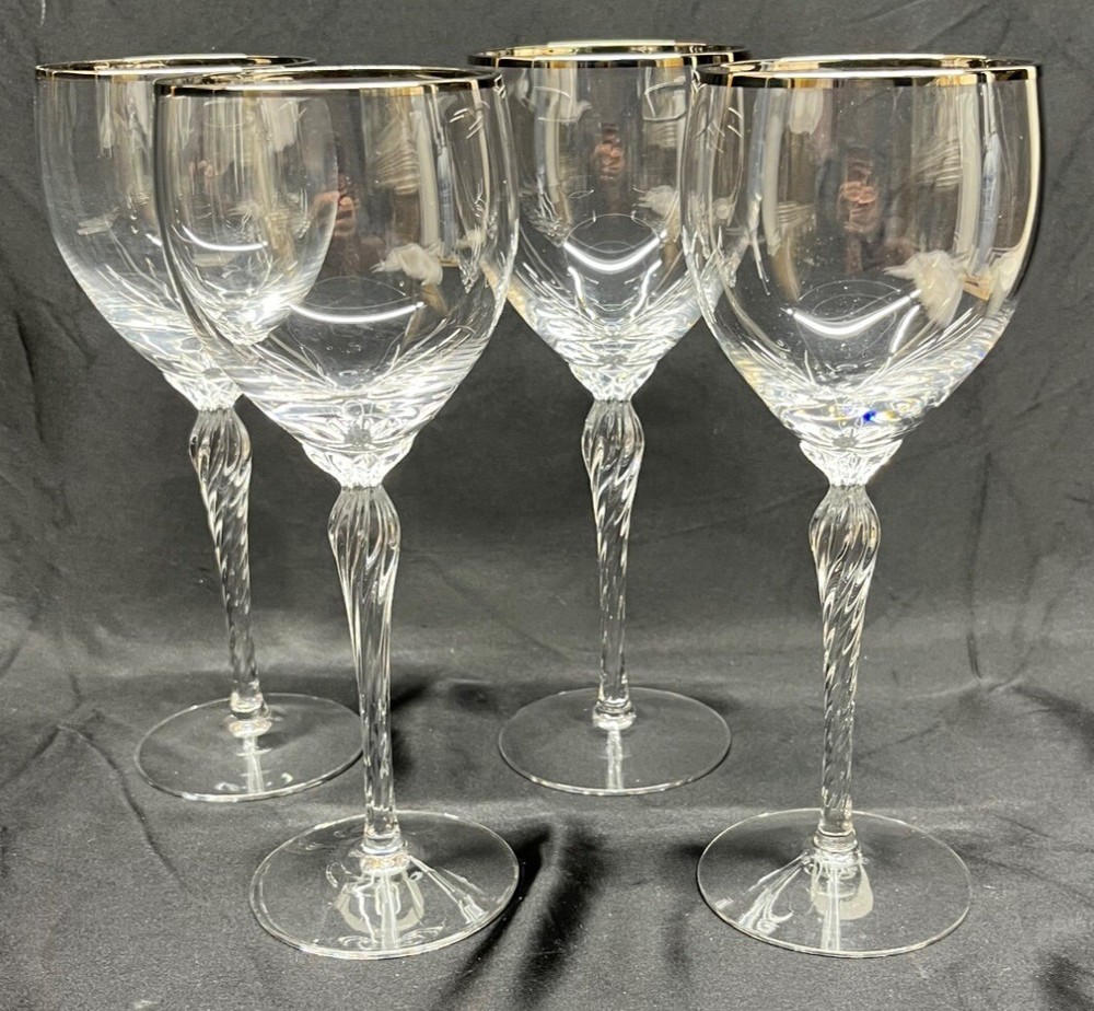 4 Lenox Crystal Madison Platinum Trim Wine Goblets Glasses 7 5/8″