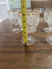 6-VTG Bartlett-Collin’s Etched Glass Thumbprint “Decorations 806” Clear Goblets