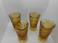 Set Of 4 Vtg. Indiana Glass American Whitehall Amber Gold Cube Tumblers