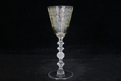 CAMBRIDGE GLASS CLEAR # 3122 STEM 1 OZ. DIANE ETCH CORDIAL GOLD KRYSTOL BOWL