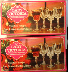 8 Vintage Lady Victoria France Crystal Stemware 2 Oz. Cordials Chantelle NOS MIB