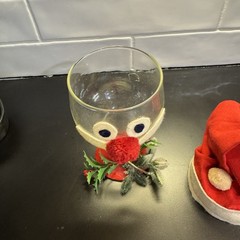 Vintage Santa Claus Clear Glass Goblet Jar with Felt Trim & Footed Base Kitschy