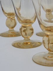 Vintage Sweden Crystal Gulli Ingrid Skruf Amber Gold Set/6 Sorbert Glasses 4.5”