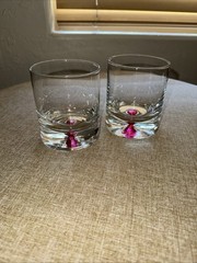VTG Crate & Barrel Rocks Glasses with Ruby/Magenta Jewel Base – Set of 2 –NICE-