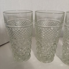 4- Anchor Hocking Wexford Flat Iced Tea Tumblers 6-1/4″ Diamond Glass 16oz