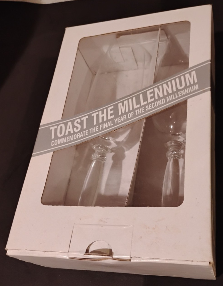 Pair of 2 TOAST THE MILLENNIUM Toasting Flutes by Mikasa, Unused 1999 Product