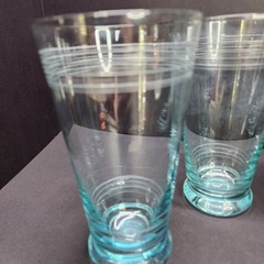 Vintage Icy Blue Etched Banded Glasses Tumbler 7″ Tall Set of 4