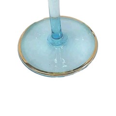 Vintage Romanian Aqua Pedestal Glasses 24k Gold Floral Hand Blown 6.5″ Lot of 3