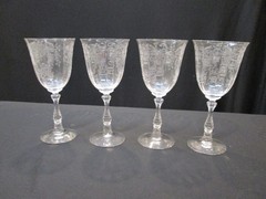 Set 4 Fostoria Meadow Rose Stemmed Footed Water Goblets Glasses Clear Etched
