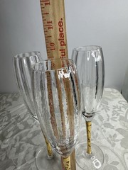 Stephen Smyers Studio Art Glass RIO Gold Stem Champagne Flutes Signed Set Of 3