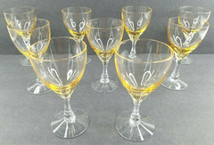 9 Fostoria Vogue Gold Tint Wine Glasses Set Vintage Yellow Bar Stemware MCM Lot