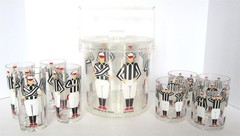 VINTAGE STOTTER 9 PC PLASTIC FOOTBALL REFEREE ICE BUCKET & TUMBLERS GLASSES