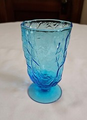 4 Morgantown Seneca Driftwood Glass Peacock Blue Crinkle Footed Goblets Tumblers