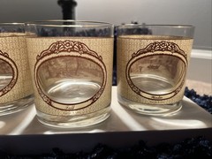Vintage 4 Piece Currier and Ives Four Seasons Old Fashioned Whiskey Glass Set