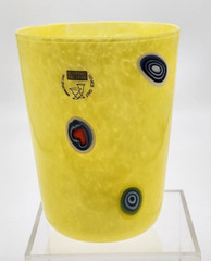 Murano Yellow Signed Glass w/Murrini Vase Il Vetro Dei Dogi Label Hand Blown