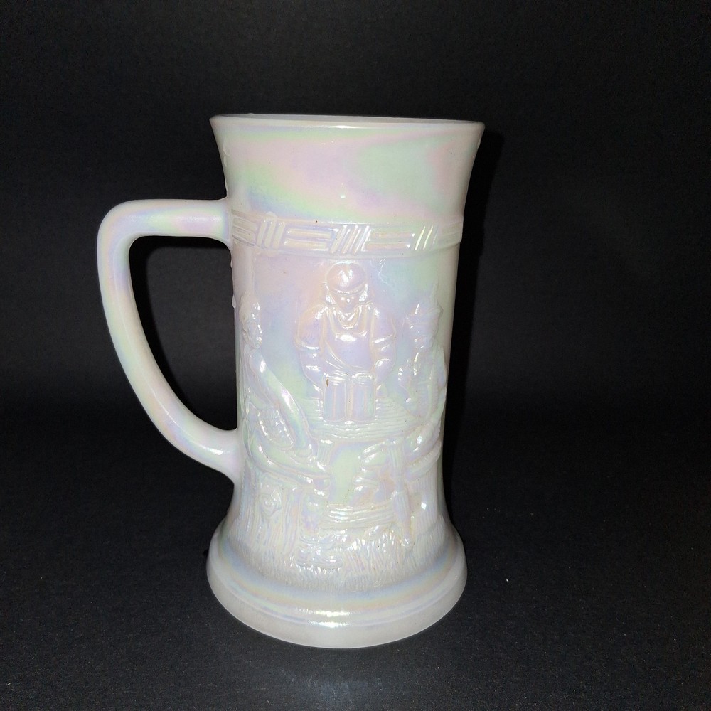 Vintage Federal Iridescent Carnival Glass White Beer Stein
