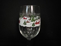 4 Vintage Libbey Christmas Winter Village Countryside Snow Scene Goblets 7 1/2″
