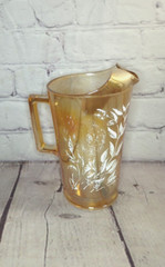 vintage 50s jeanette marigold large pitcher cosmo iridescent carnival mcm