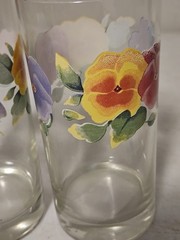 Pair Of Corelle 16 Oz Glasses Tumblers Pansy Summer Blush 6″ Tall Set