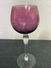 Cranberry pink glass vintage Victorian antique prism stem wine glass goblet 19cm