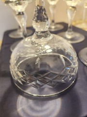 Thomas Webb Champagne Tall Sherbet Crystal Glasses Criss Cross Imprint 4 5/8″