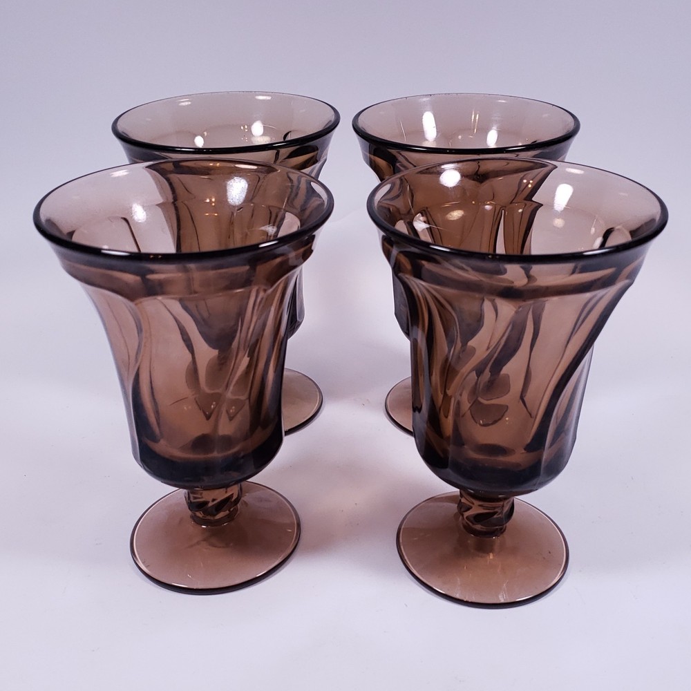 Vintage FOSTORIA Jamestown Brown Smoky Swirl Glass Footed ICED TEA GLASS SET