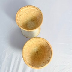 Wine Goblets Artisan Made Hand Thrown Pottery Set of 2 Gold/Tan Matte Glaze