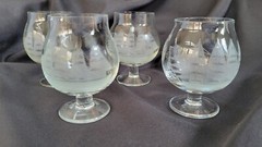4 Toscany Clipper Brandy Glasses Set 4.25” Etched Frosted Nautical Sailing Ship