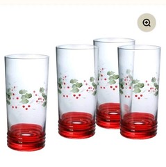 2 NWT Pfaltzgraff Winterberry Tumbler Glasses Holly Berries Etched Handpainted