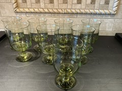 Scruf Art Glass FRANQUE Sweden Green Goblets COCKTAIL Barware Set of 8 [fa512]