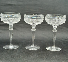 3 Riekes-Crisa Crystal Williamsburg Clear Champagne Sherbet Glasses 6.5″H EUC