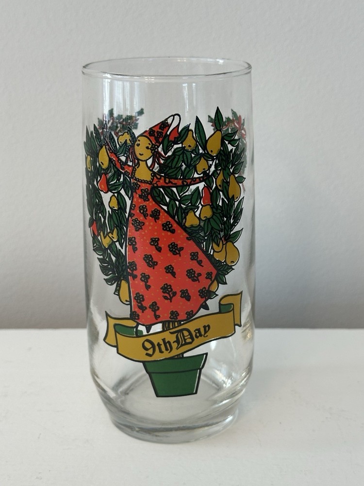 9th NINTH DAY Anchor Hocking 12 DAYS OF CHRISTMAS 12 oz Glass Vintage Excellent