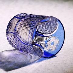 2026 World Cup Trophy Themed Blue Crystal Glass Hand-cut Whiskey Tumbler 9oz