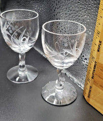 Fostoria Crystal Gray Cut Spring Pattern 3″ Cordial Glass – set of 2