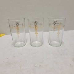 Macbeth Evans Petalware Glass Tumblers 22k Gold Regency Floral Design Set Of 3