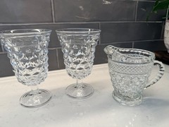 Fostoria American 2 Goblets & Wexford Creamer 3-Piece Clear Glassware Set USA