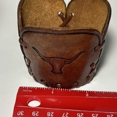 Vintage Leather Glass Holder Sleeve Set Libey Bamco Western Longhorn Hand-Tooled