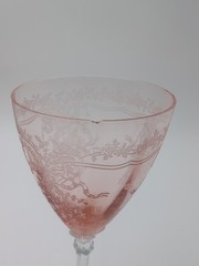As-Is Fostoria June Pink Etched Water Goblets CHIPPED Pair