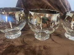 Lot Of 3 Silver Fade Wide Band Double Old Fashion Glasses Footed