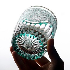 Edo Kiriko Luxury Crystal Whiskey Glass Hand Cut To Clear Green 9oz Gift Packing