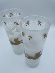 1950s Libbeys Cavalcade Highball Glasses Stallion horse Frosted White/Gold Paint