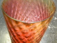 Antique Hand Blown Quilted Diamond Amberina Glass Tumbler 4.13″x2.75″ Very Good