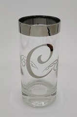 Vtg Dorothy Thorpe Silver Rim Highball Tumbler Glasses Scroll C Monogram (5)