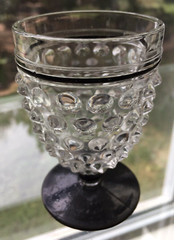 Vintage Fenton Hobnail Cordial Glass Clear With Black Base &Trim