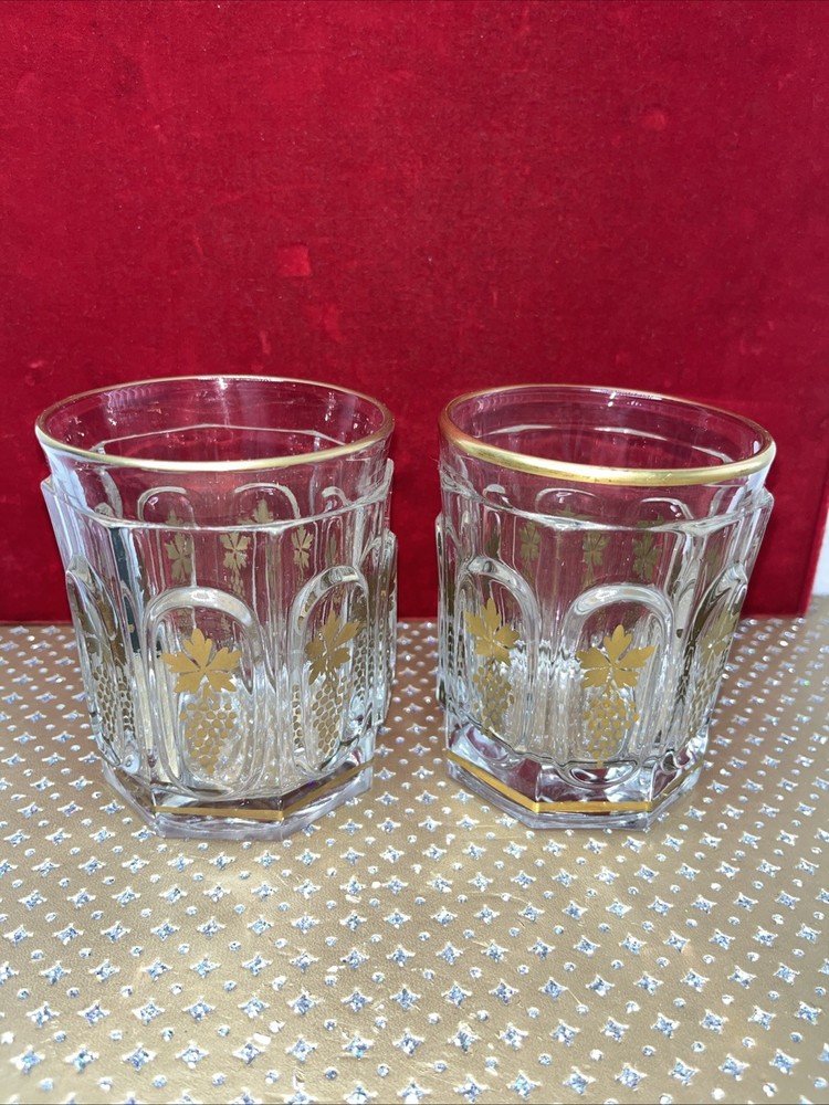 Pair Faceted Gilded Charles X Crystal Bar Glasses