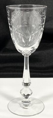 Vtg Polish Cut Etch Floral Dots Lines Sided Ball Stem Wine Glass Goblet 6 1/8″