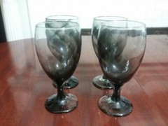 Set Of (4) Libby Smoke Black/Grey Retro Ice Tea/ Water / Wine Goblets